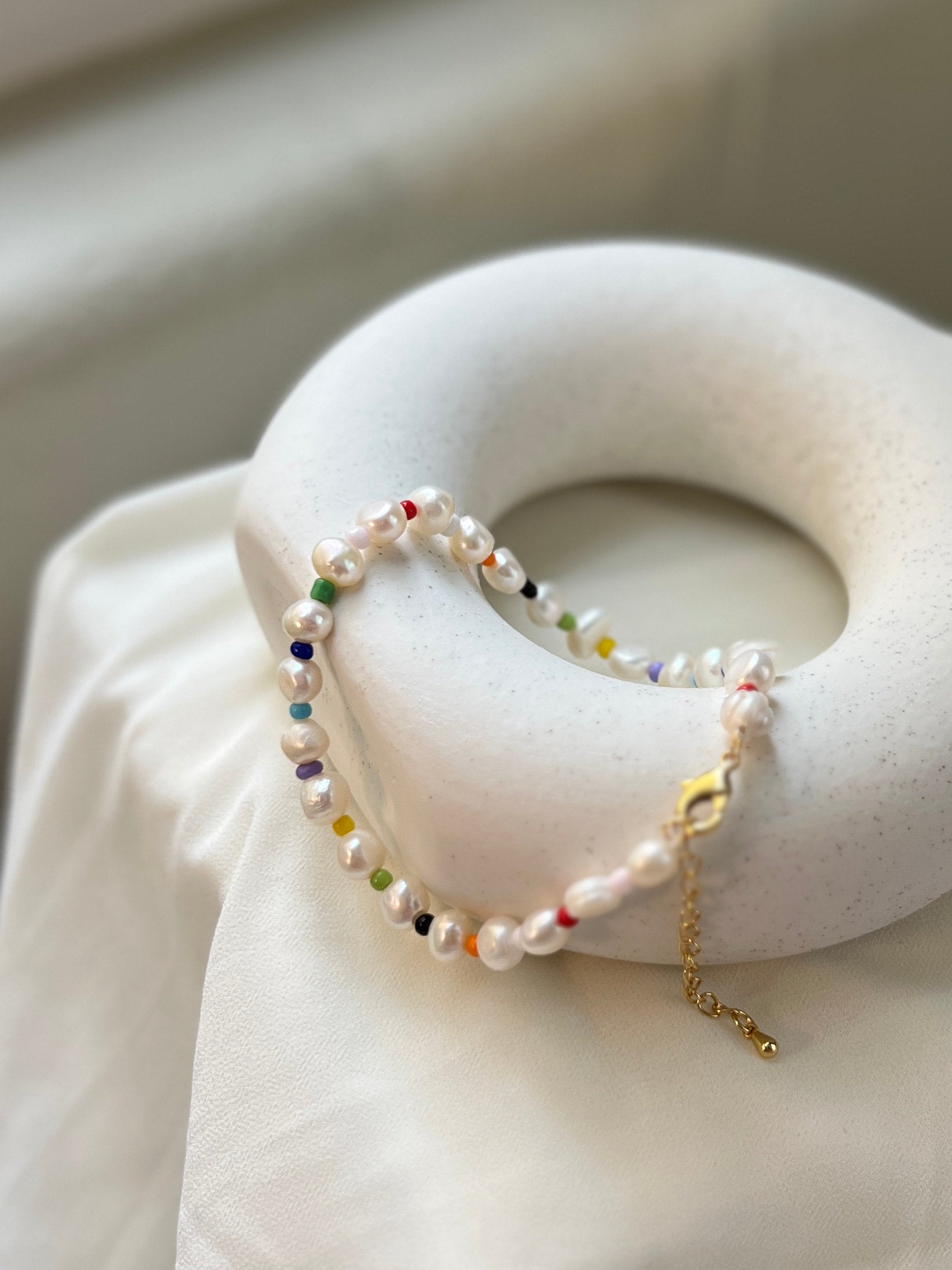 Baroque Pearl Anklet, Colorful Beads Anklet, Natural Pearl Anklet