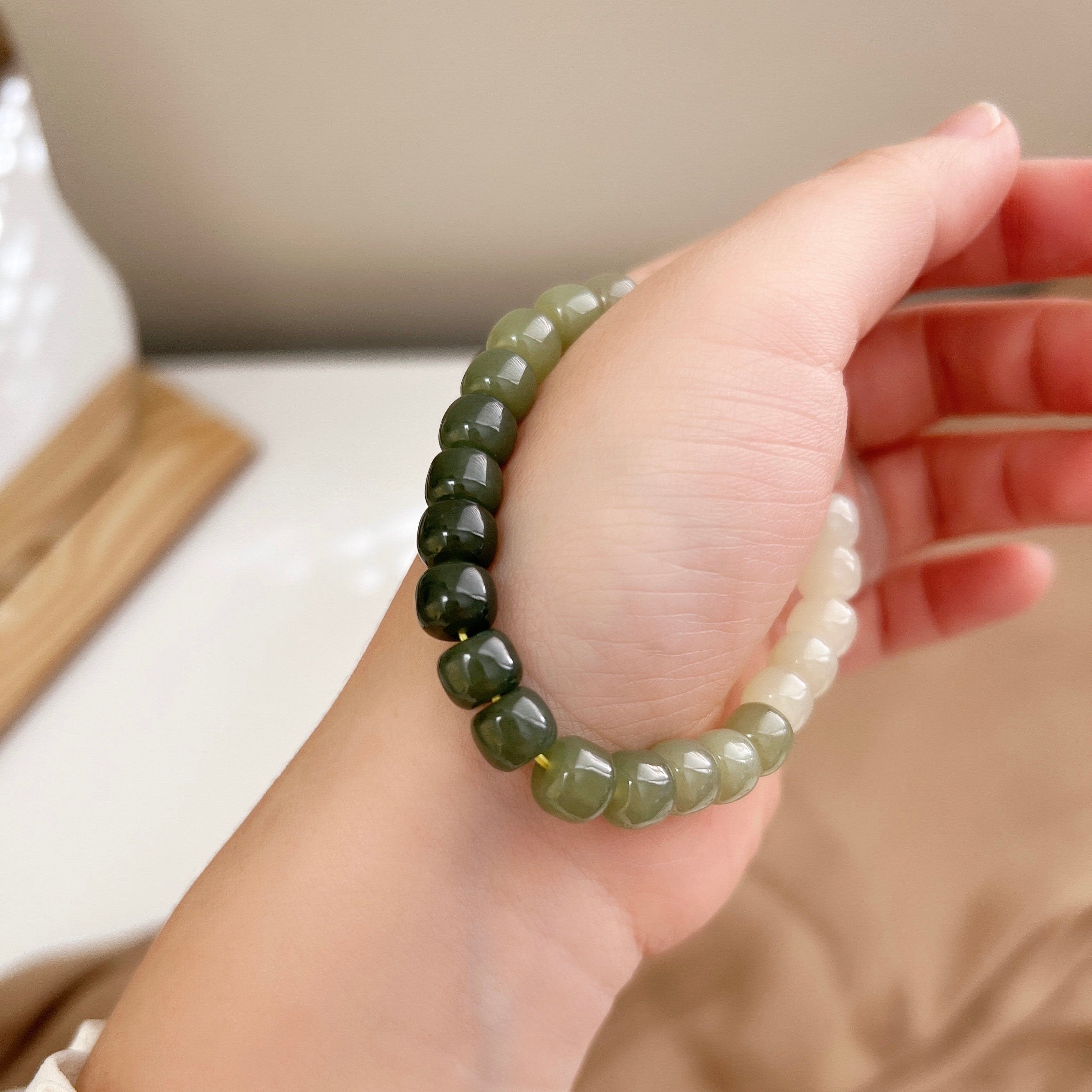 Natural Jade Bracelets True Dark Green Jade Bracelet+Fine Box Bead size  18mm | eBay