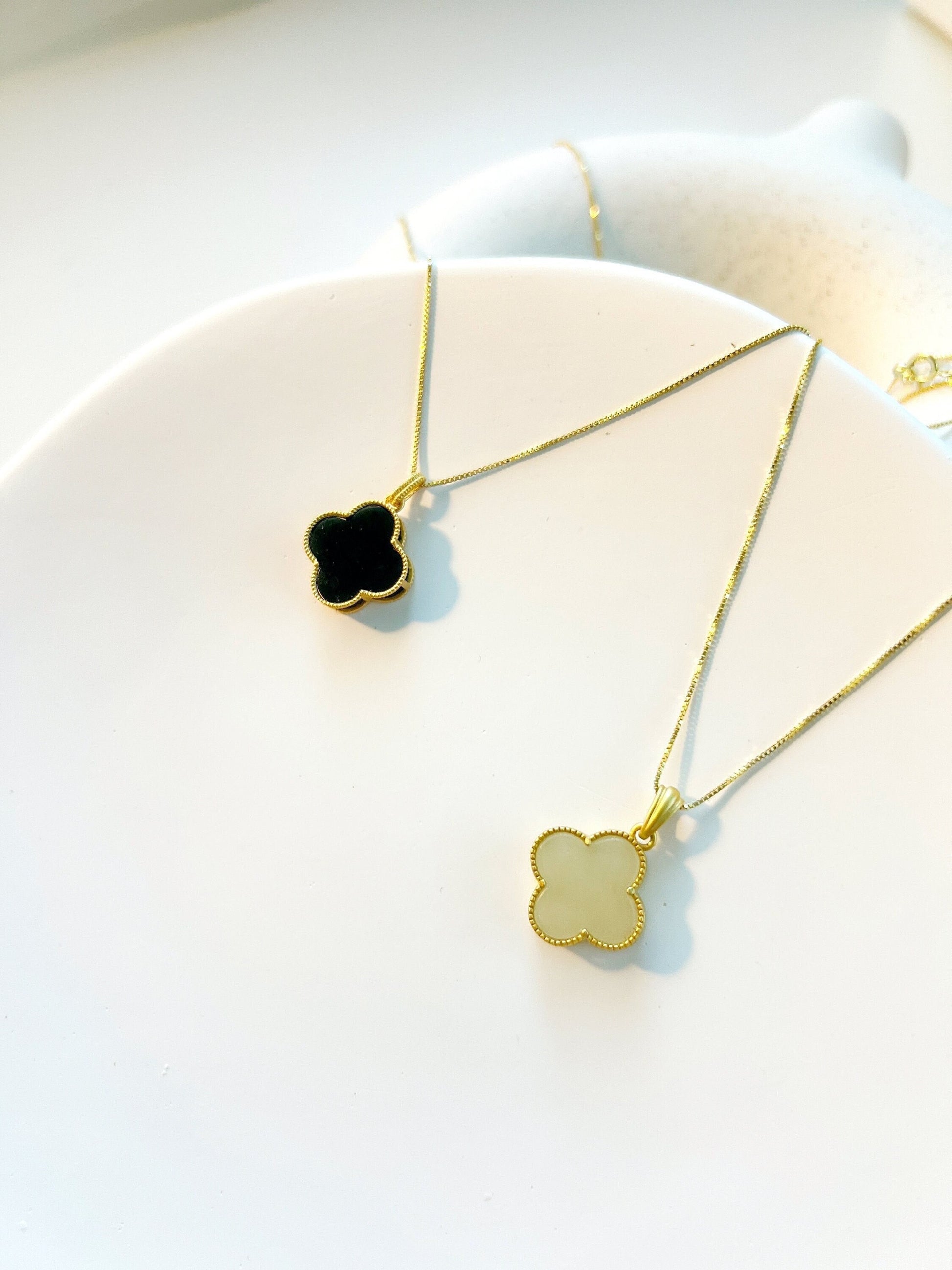 Black Jade Clover Necklace, Natural Jade Necklace, White Jade Necklace –  Shanali Jewelry