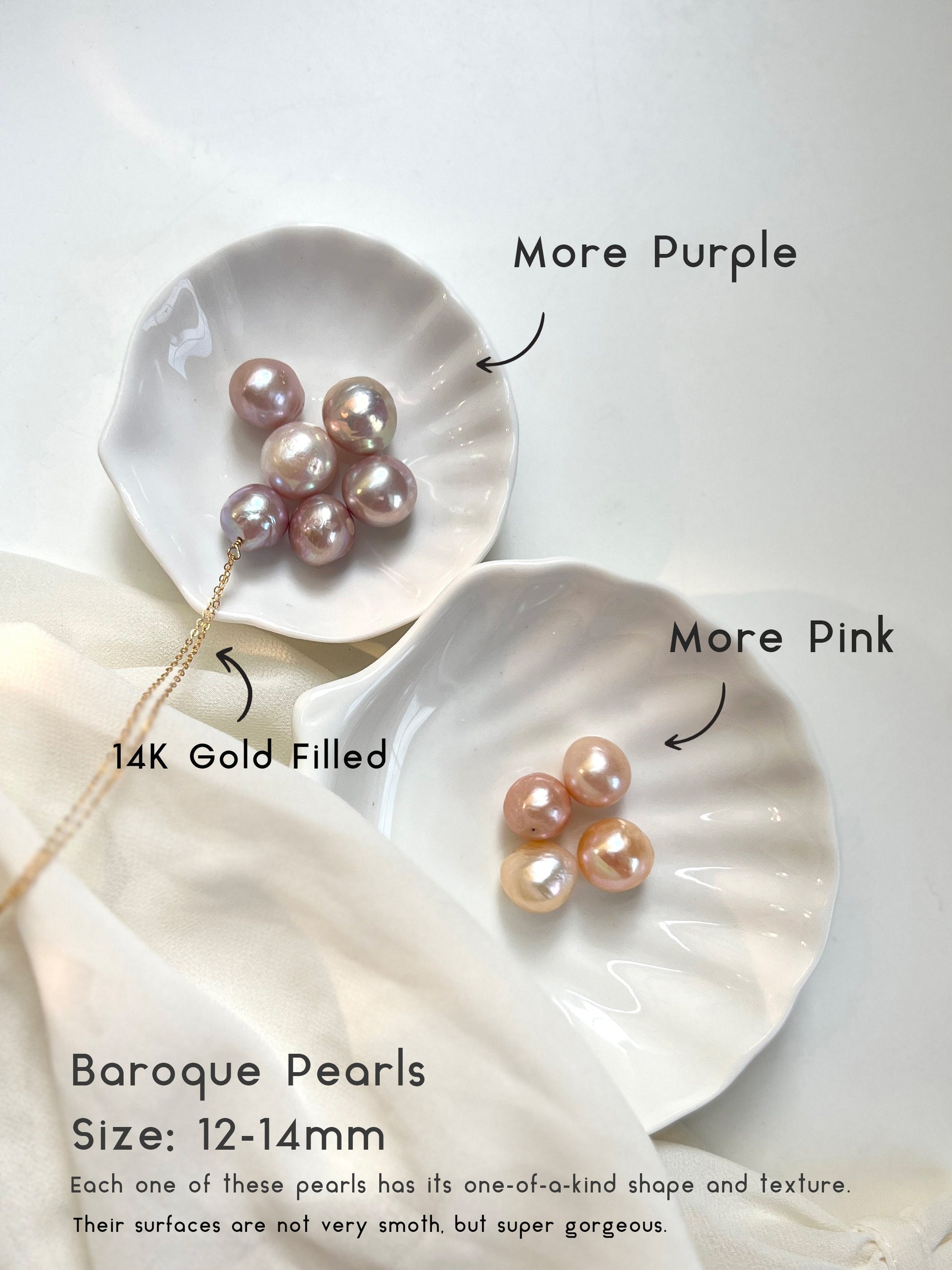 White Purple Baroque Pearl Pendant, 14K Gold Filled Chain – Shanali Jewelry